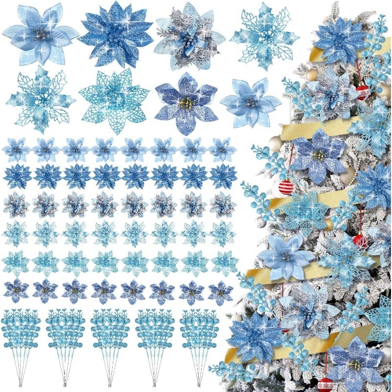 Florist Supply Bulk - 5 Stück Künstliche Blumen Weihnachtsbaum-Dekoration Glitzer-Beeren-Stiele